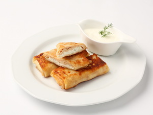 Блины с творогом и укропом (обжаренные)